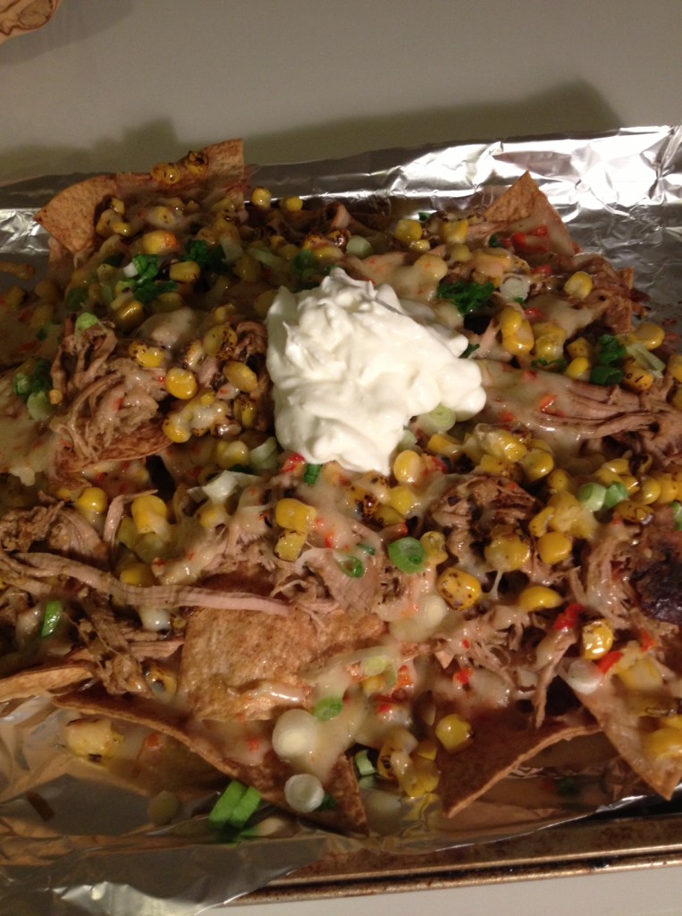 pulled pork roasted corn nachos