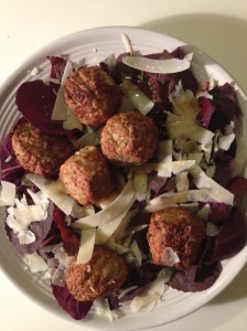 turkey meatball and red spinach salad