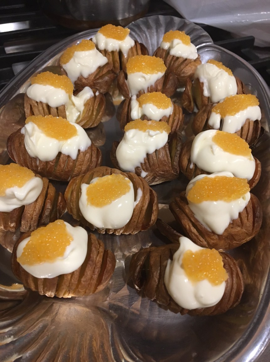 thanksgiving - hasselback potatoes creme fraiche caviar1