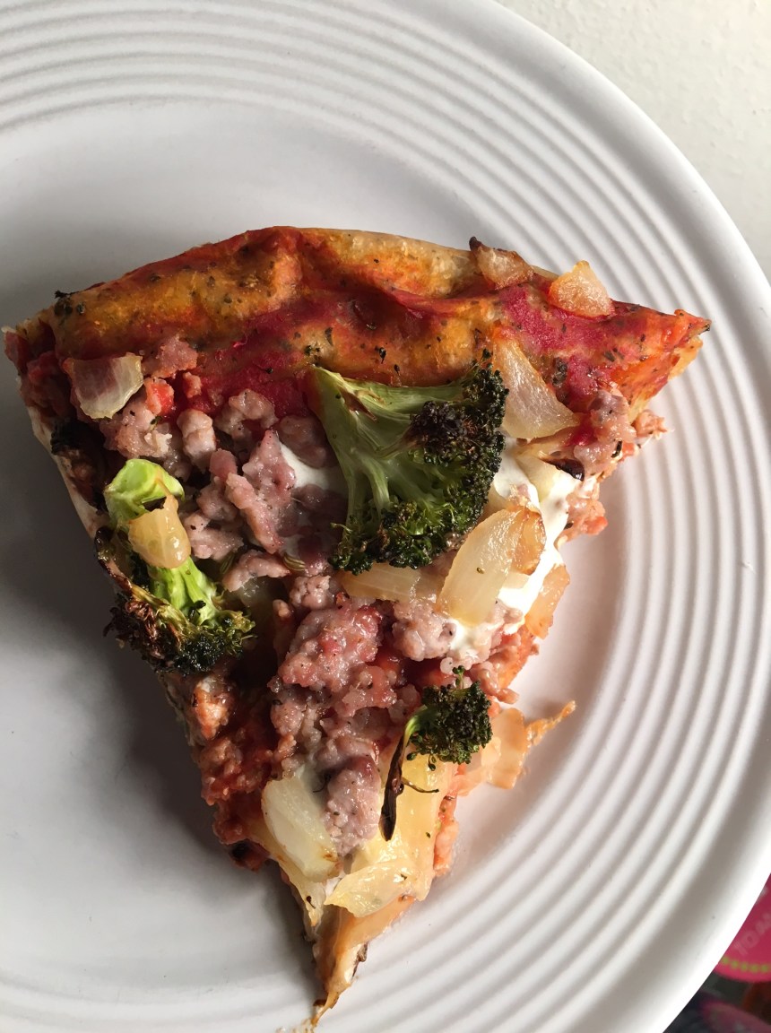 sausage broccoli and onion skillet pizza9