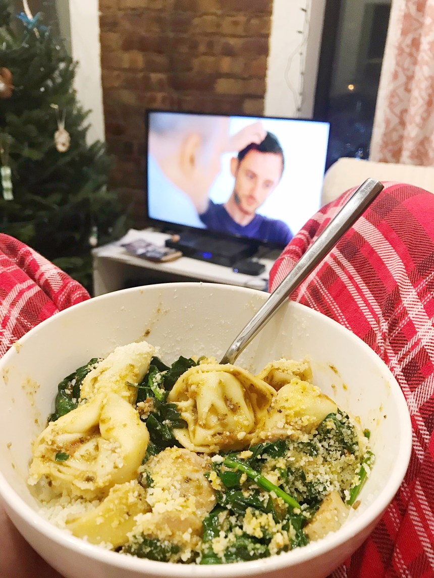 Chicken Sausage with Tortellini Red Pesto and Spinach