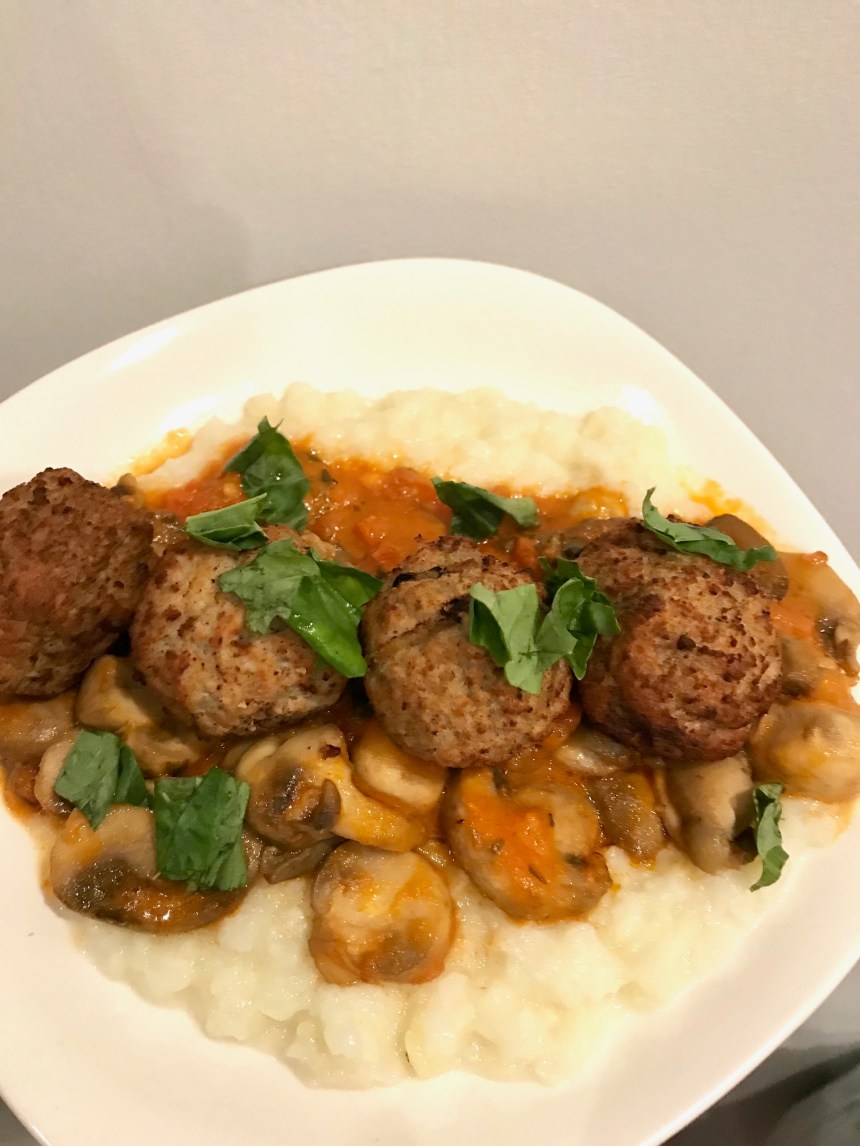 Meatballs Over Mashed Cauliflower with Mushrooms4
