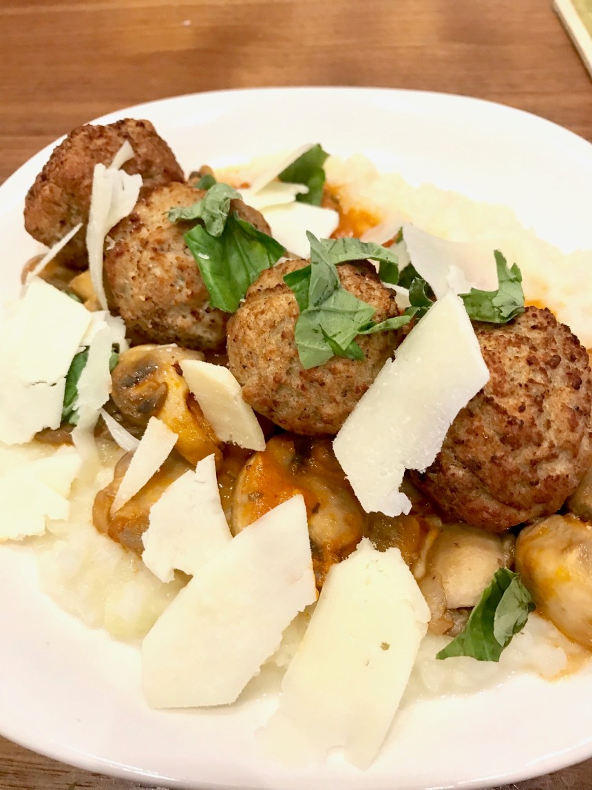 Meatballs Over Mashed Cauliflower with Mushrooms5