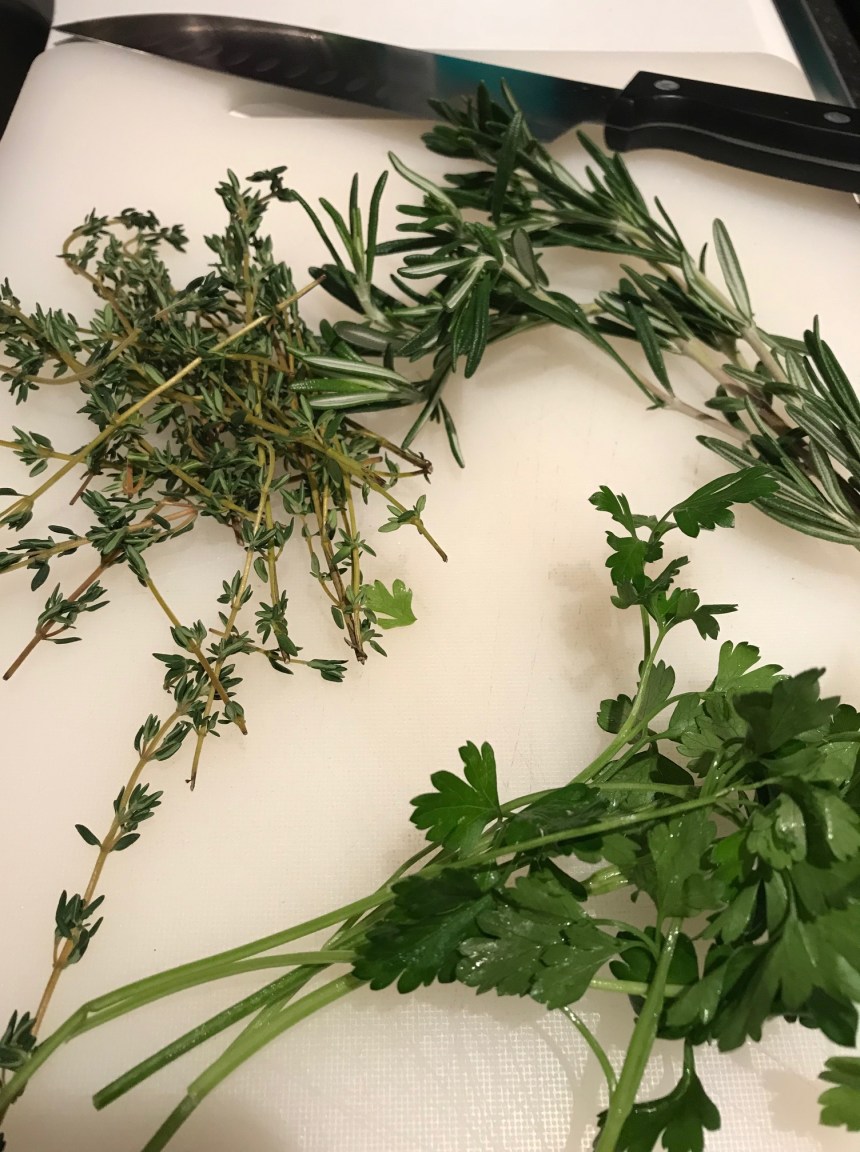 Pasta with herb butter, cremini, and asparagus1