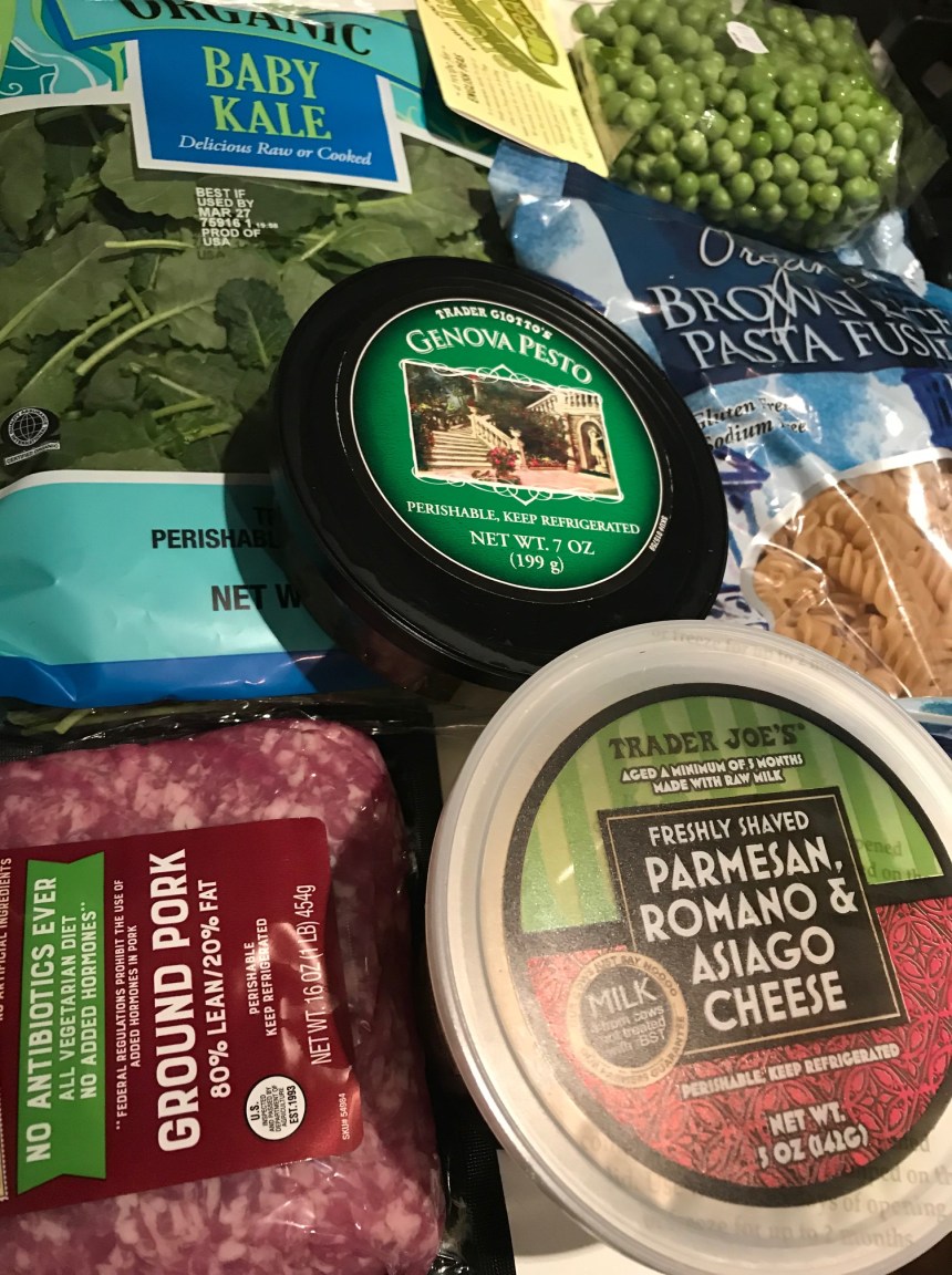 Rotini with Sausage, Baby Kale, Peas, and Pesto1