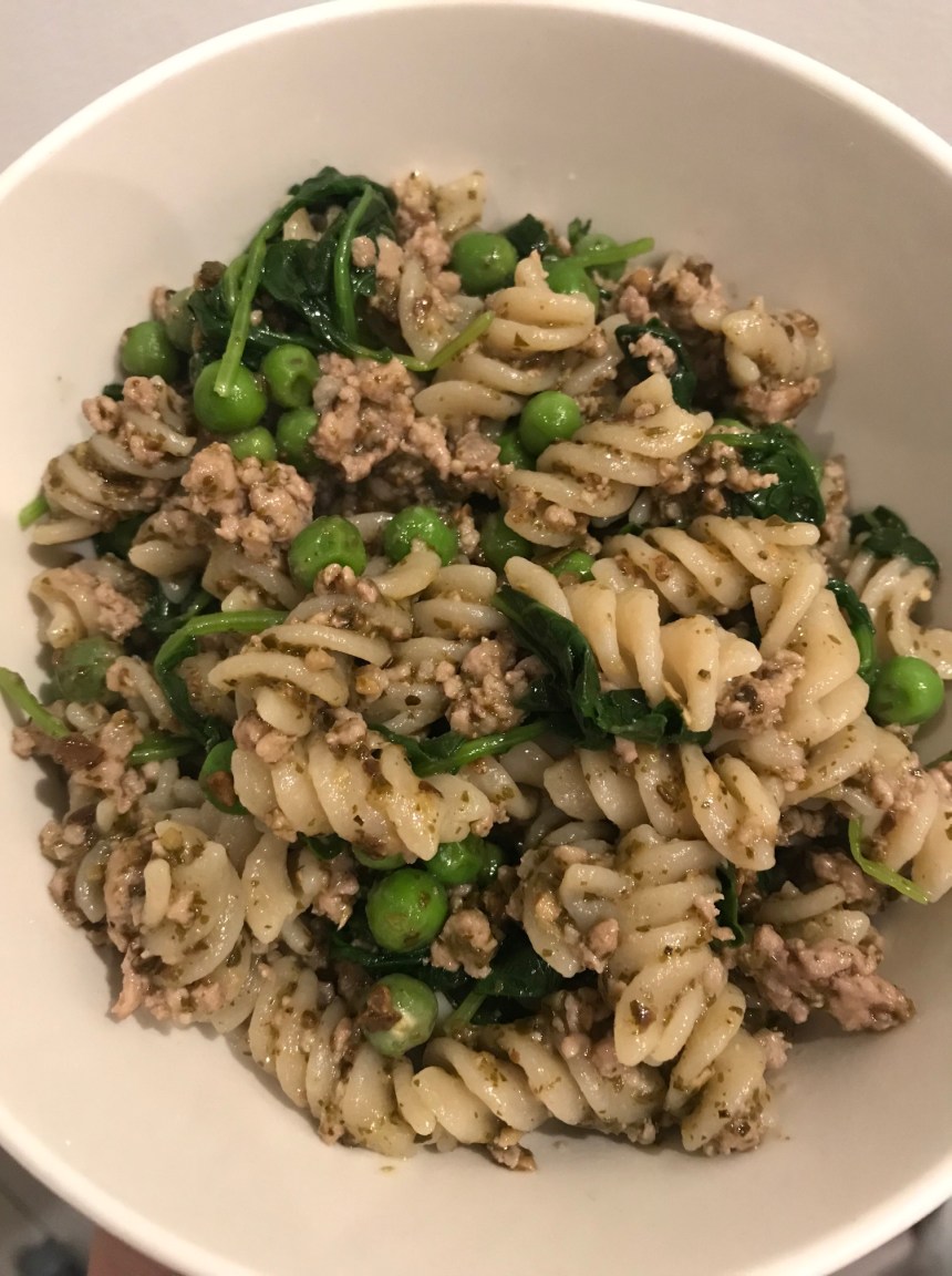 Rotini with Sausage, Baby Kale, Peas, and Pesto4