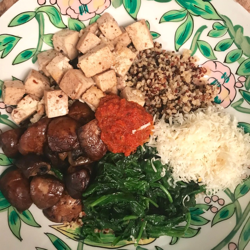 Quinoa Pesto Bowls with Mushrooms, Spinach, and Tofu2